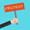 Protest placard. Hand holding a protest sign or banner. Revolution, politic or riot design template. Vector illustration Royalty Free Stock Photo